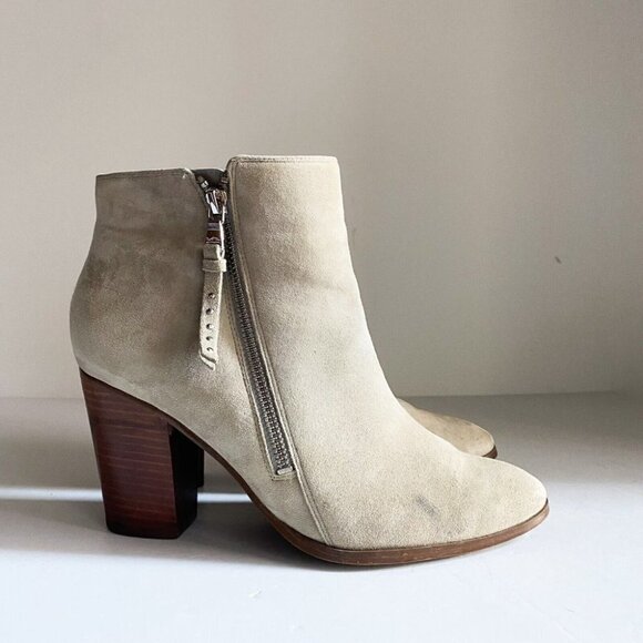 Lauren Ralph Lauren Bone Light Beige Suede Buttery Soft Double Zip Booties 9B - Picture 2 of 7